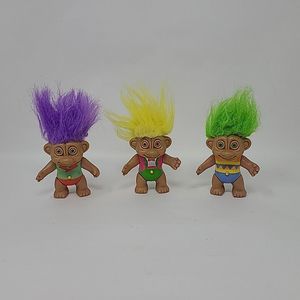 3 Vintage 1992 Soma Troll Doll Green Purple Yellow Hair Light Up Eyes